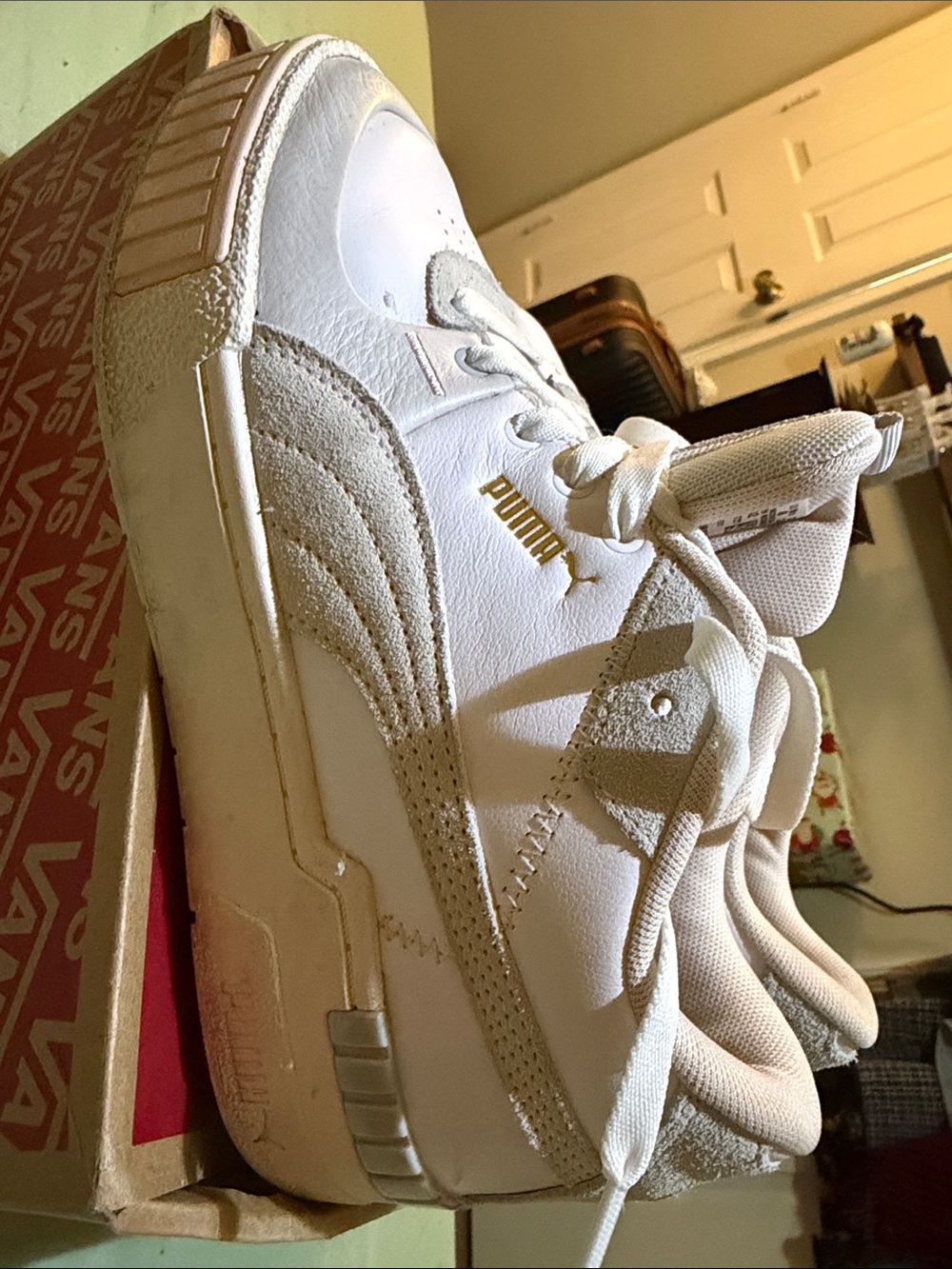 Puma White and Cream Platform Low-Top Sneakers